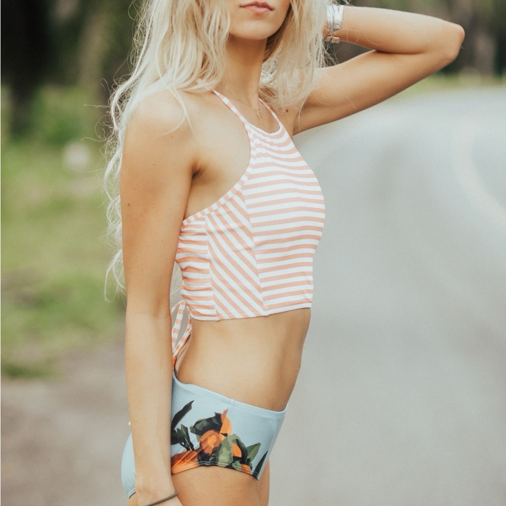 Albion Peach and Blue Striped Bikini